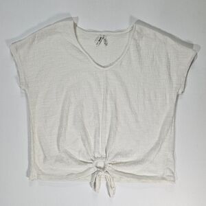 Mudd Textured Crop Top Womens Size Medium Cream Tie Front